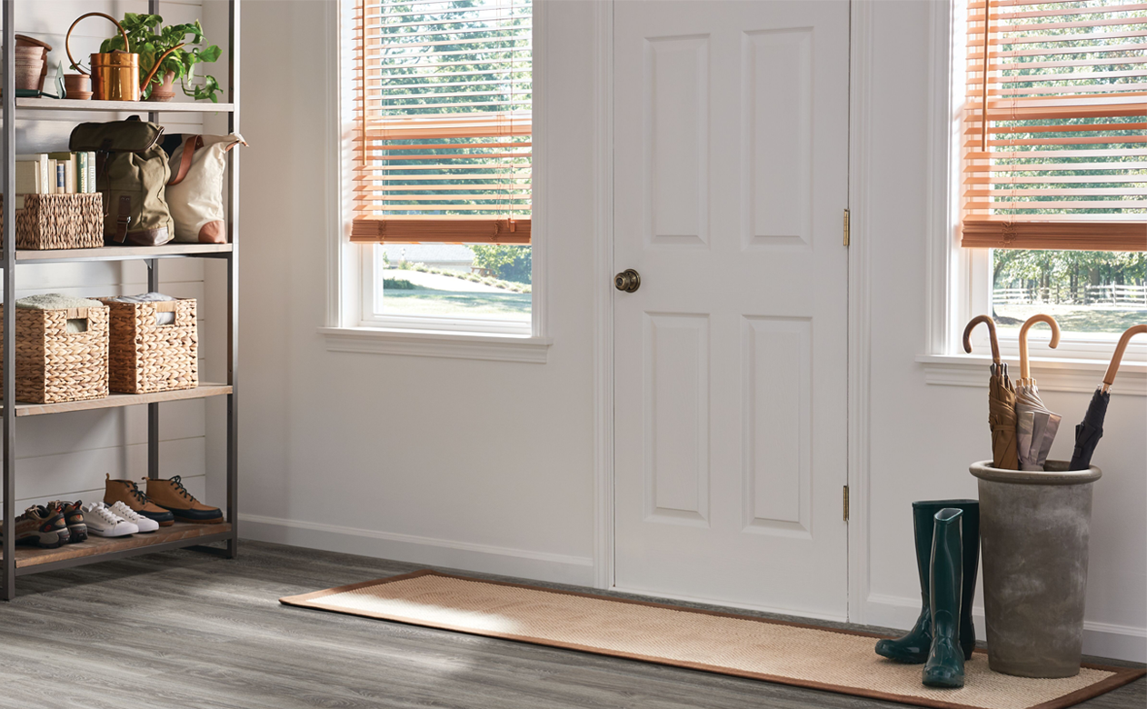 Entryway with wood blinds